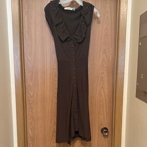 Sparrow Elegant Olive Green Button-Down Midi Dress Size S
